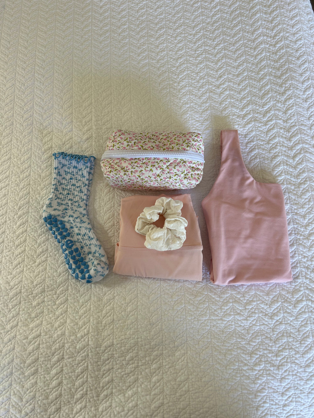 Blue Floral Grip Sock