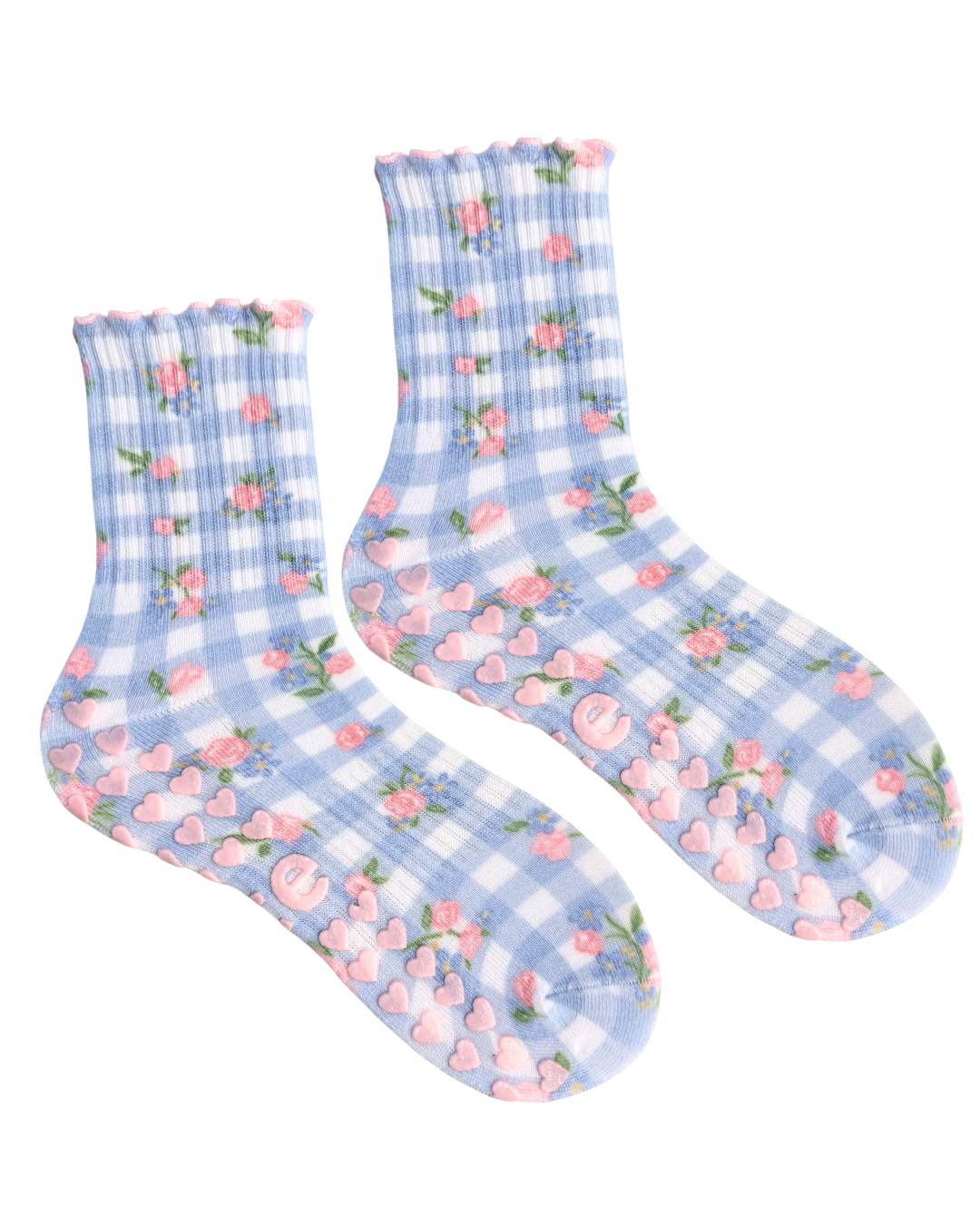 Floral Gingham Grip Sock