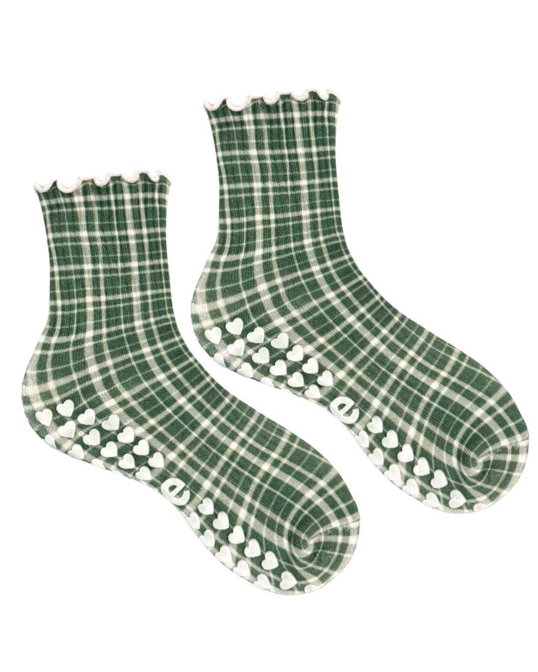 Green Plaid Grip Sock