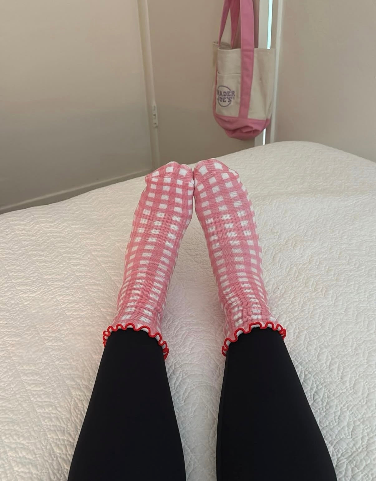 Gingham Grip Sock Pink/Red