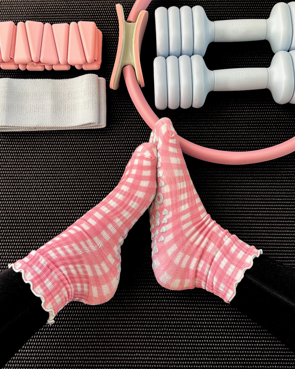 Gingham Grip Sock Pink/Blue