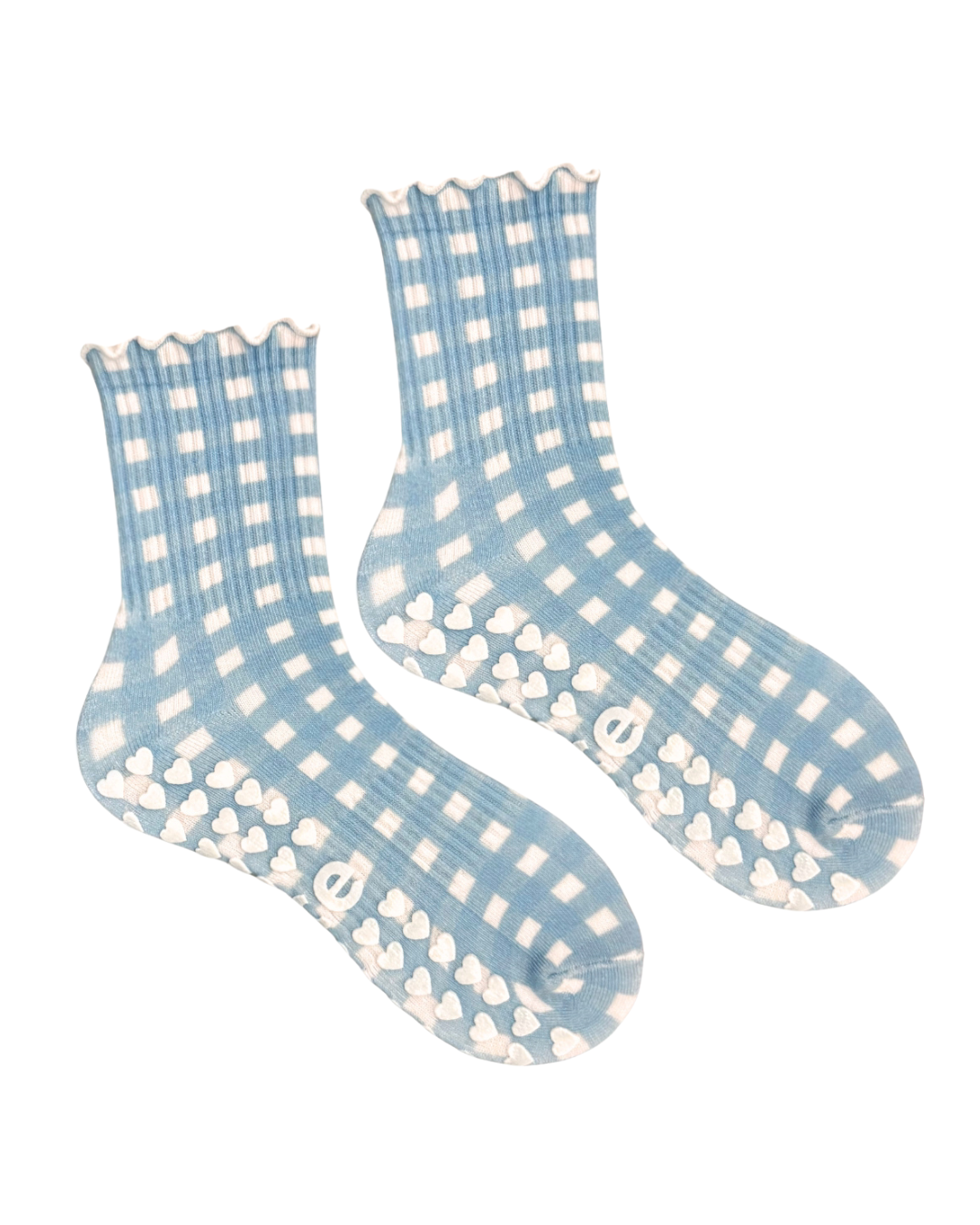 Blue Gingham Grip Sock