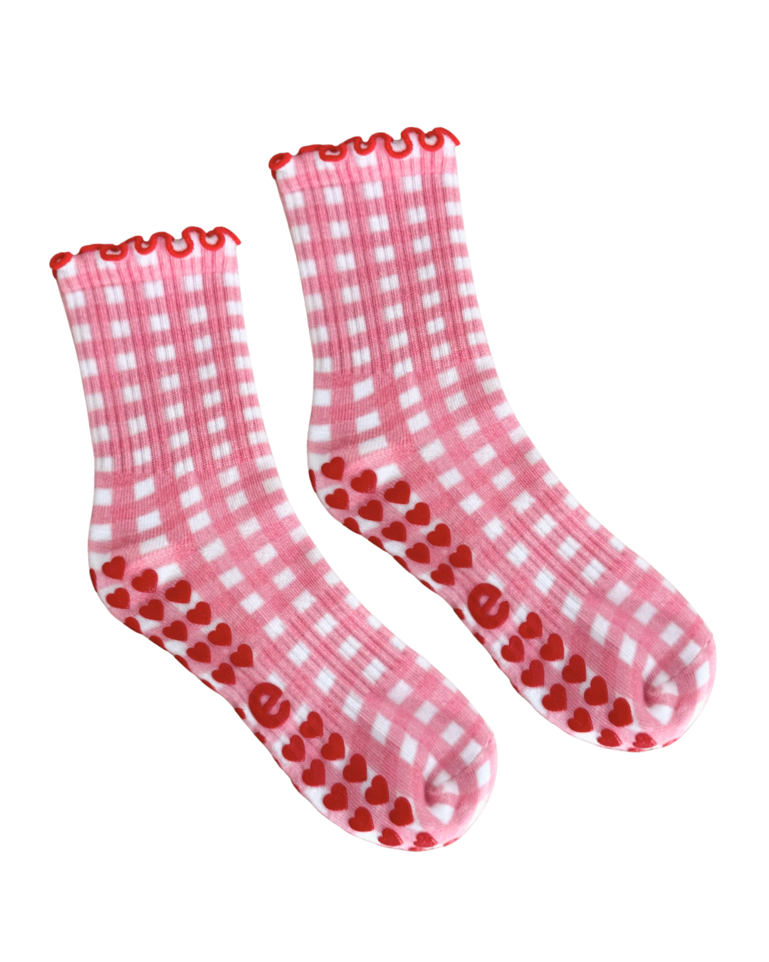 Gingham Grip Sock Pink/Red